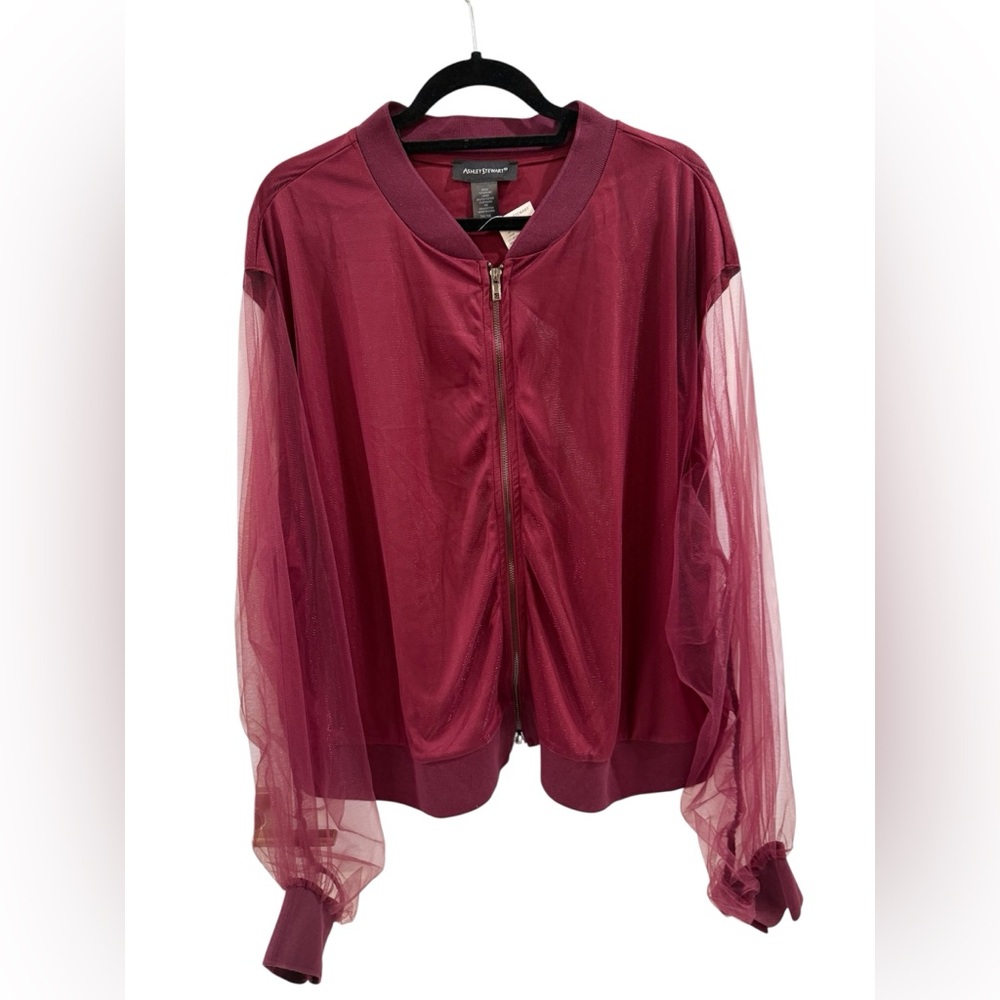 NEW Ashley Stewart Wine Sheer Sleeve Bomber Jacket ~ Size 26/28